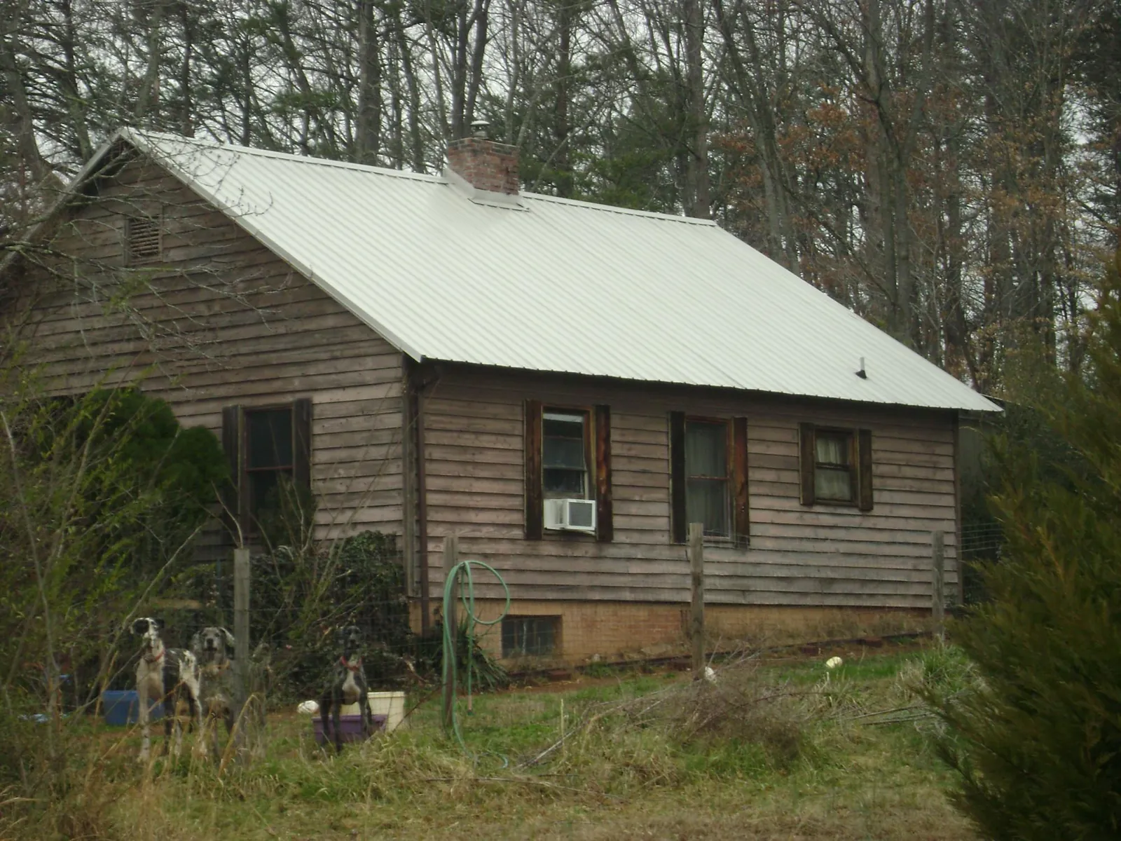 White metal roof on an old wood sided farmhouse, from a Metal Roof Installation job in Michigan City